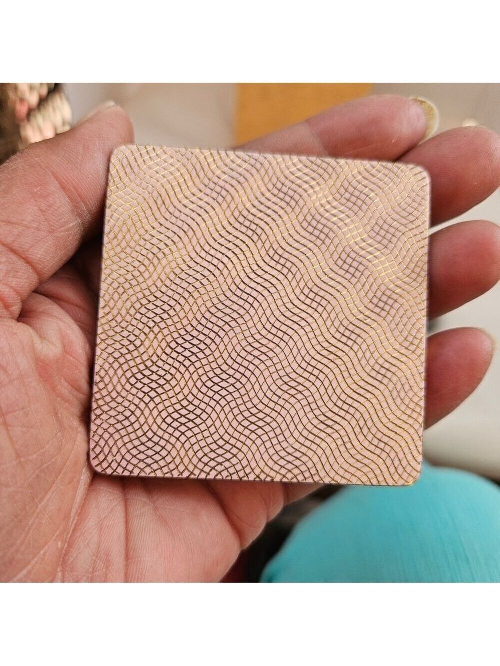 Vintage Pre-90s West Germany Pink/Gold-tone Guilloché Makeup Compact